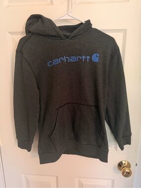Carhartt Charcoal Hoodie with Blue Logo
